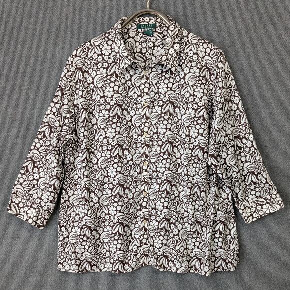 Lauren Ralph Lauren Tops - LRL Ralph Lauren Poplin Top Womens 3X Brown Floral Button Up Dress Shirt